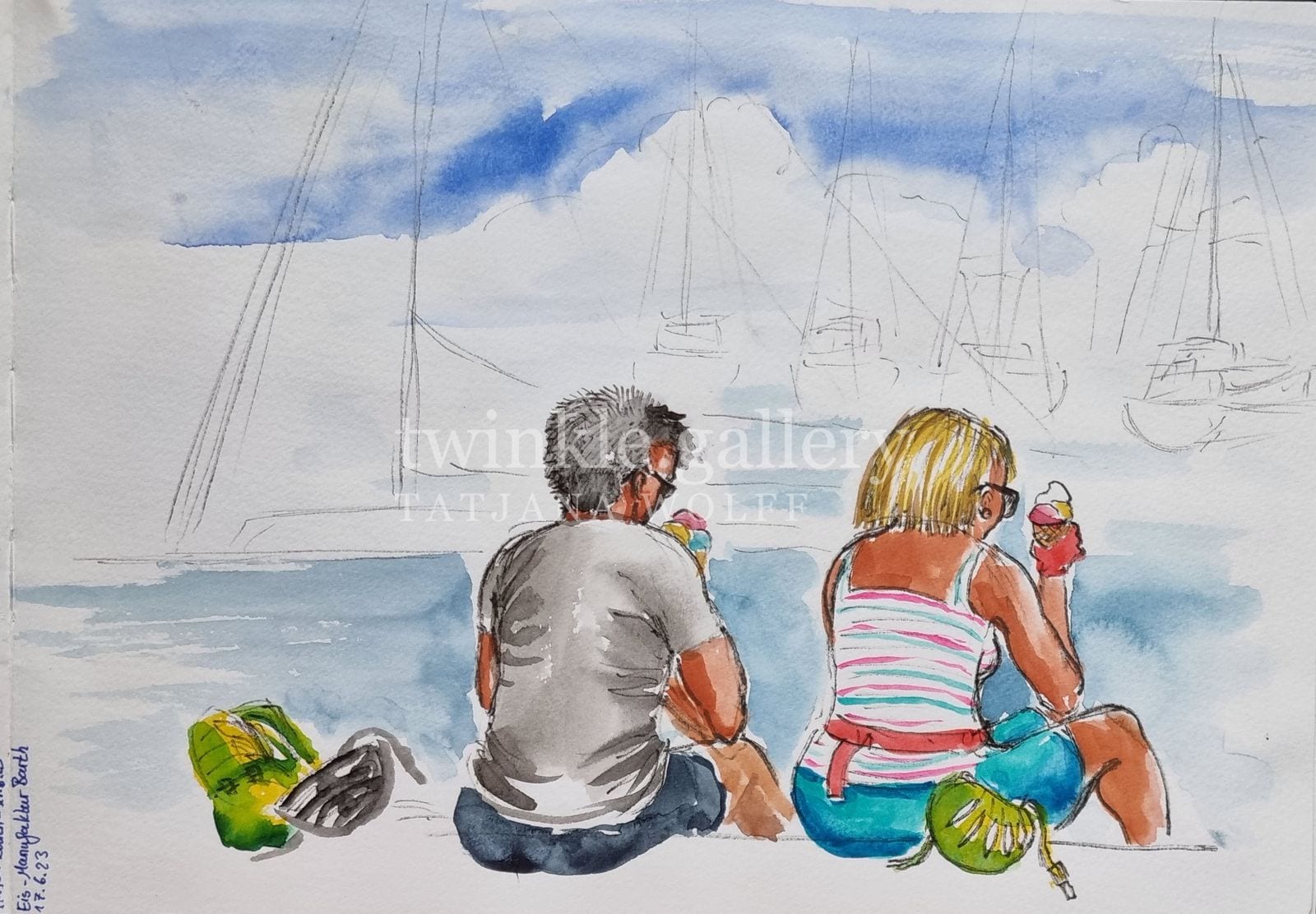 usk urban sketching summer sea harbor icecream foodporn watercolor