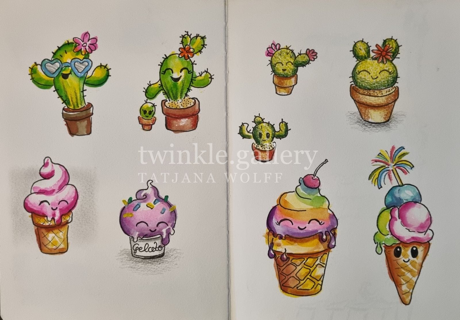 Kawaii Kakteen und Eis – Portraits